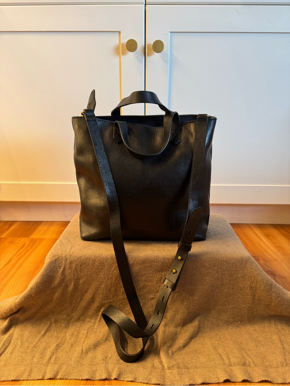 Madewell Zip-Top Transport Crossbody Black Genuine Leather Bag